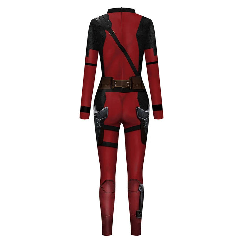 Men's Deadpool costume with swords, mask, and gloves for a comic-inspired look