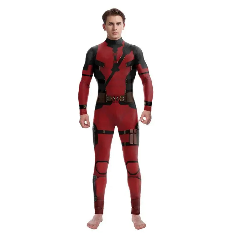 Authentic Deadpool Halloween costume with weapon accessories and full body suit